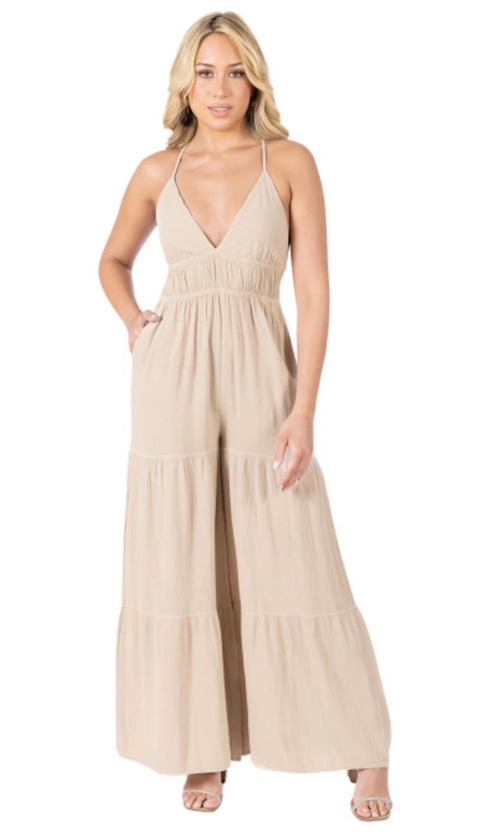 Beige Cotton Jumpsuit