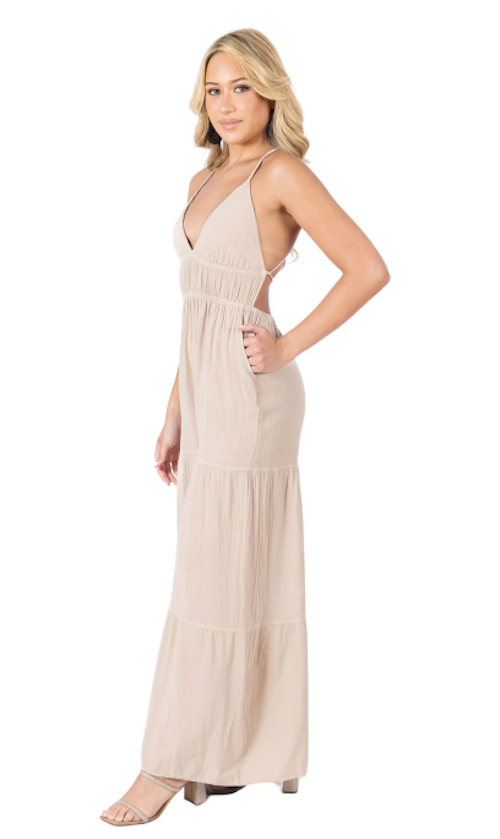 Beige Cotton Jumpsuit