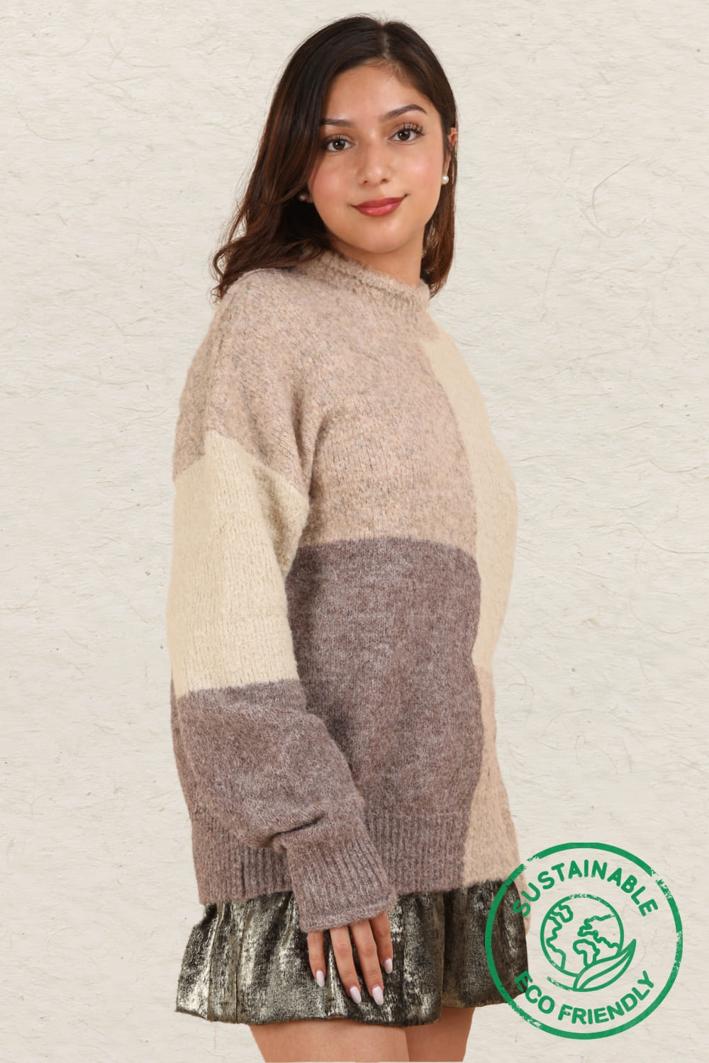 Oversized Color Block Cozy Knit Sweater