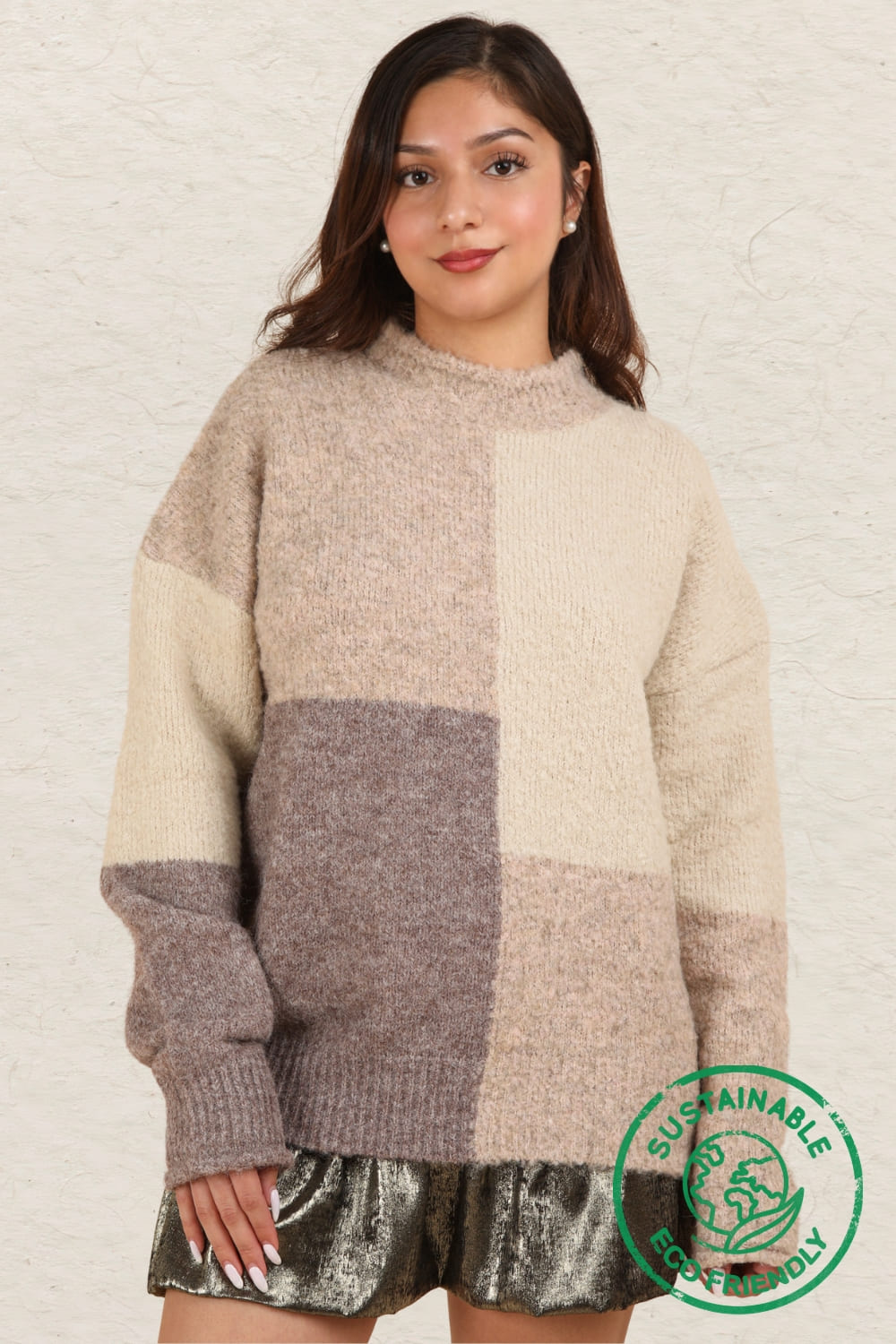 Oversized Color Block Cozy Knit Sweater
