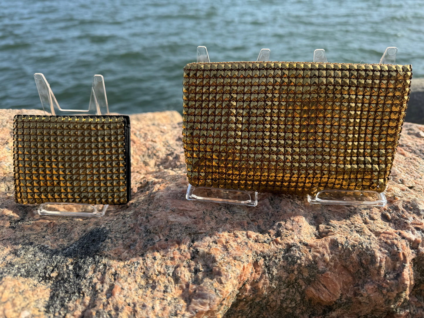 Gold Mesh Whiting & Davis Clutch Bag & Billfold Wallet