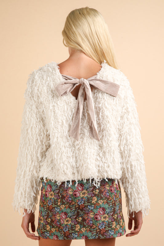 Fur Knit Top with Back Velvet Ribbon Sweater