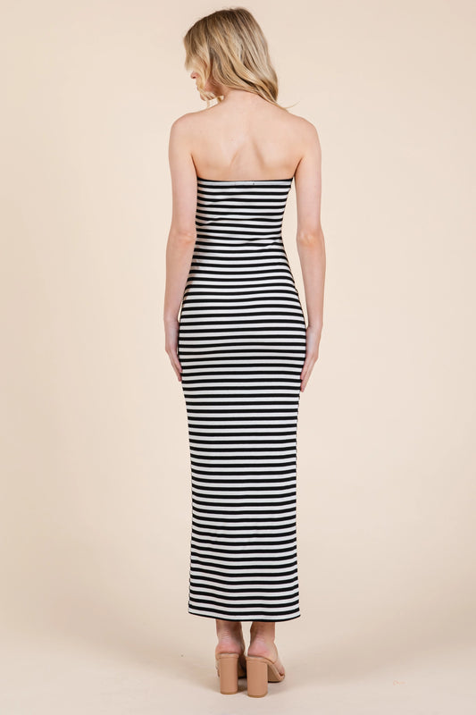 Stripe With Cut Out Tube Maxi Dress