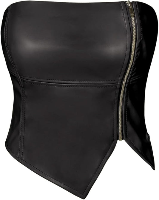 Vegan Leather Zip Up Tube Top
