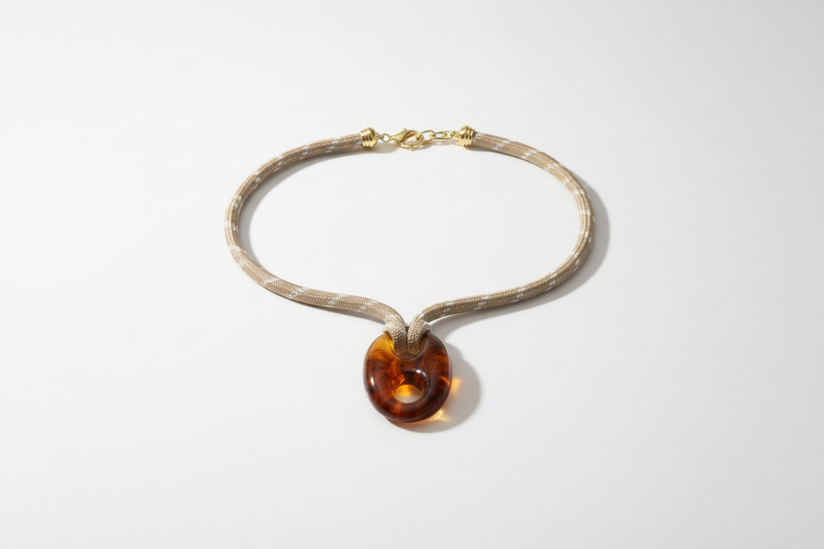 Amber Anchor Pendant Rope Necklace