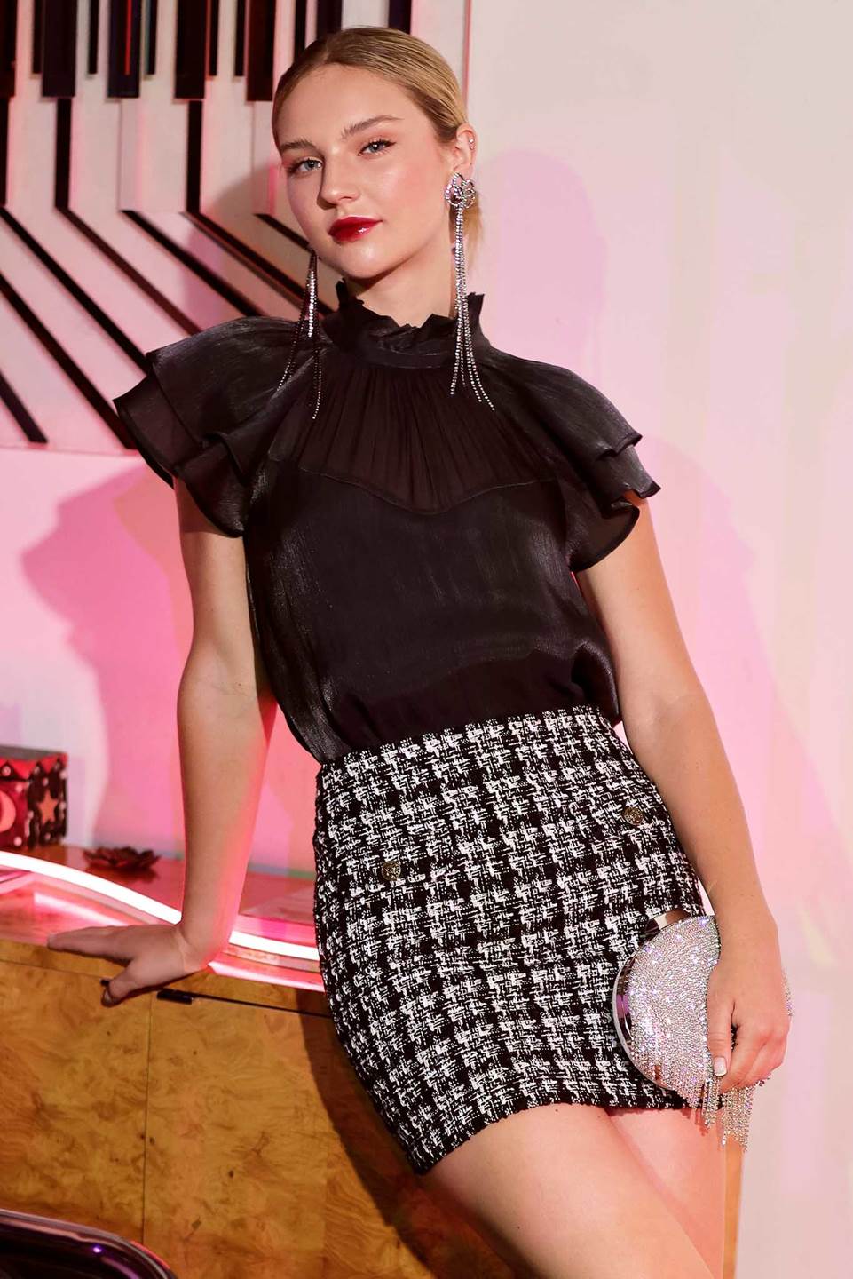 Illusion Sweetheart Mock Neck Blouse