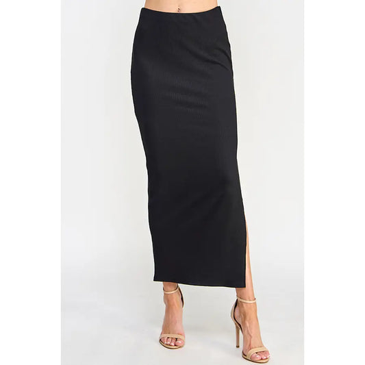 Textured Jacquard Rib Maxi Skirt with Side Slit
