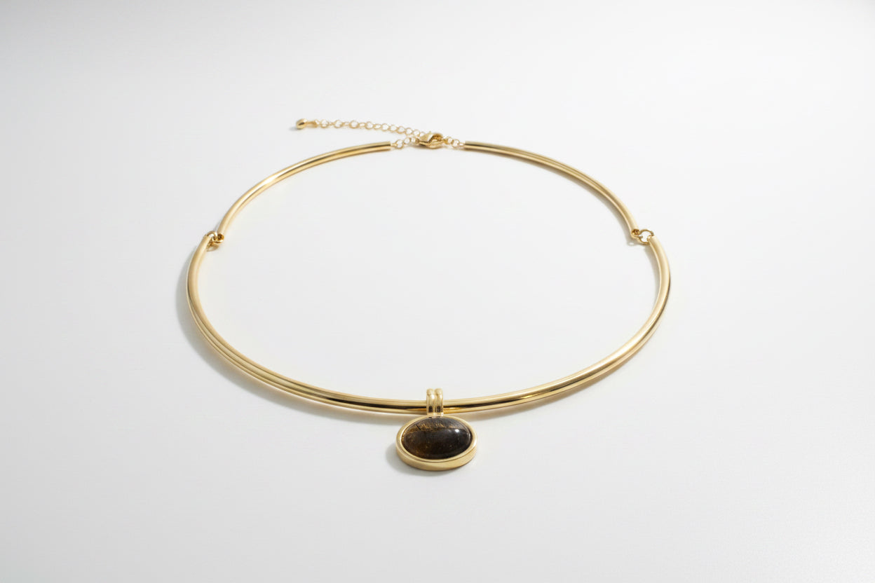 Torque Necklace with Tigers Eye Pendant Necklace