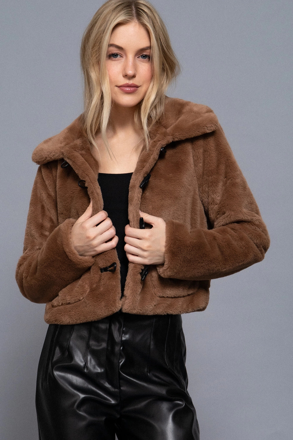 Toggle Button Faux Fur Duffle Jacket