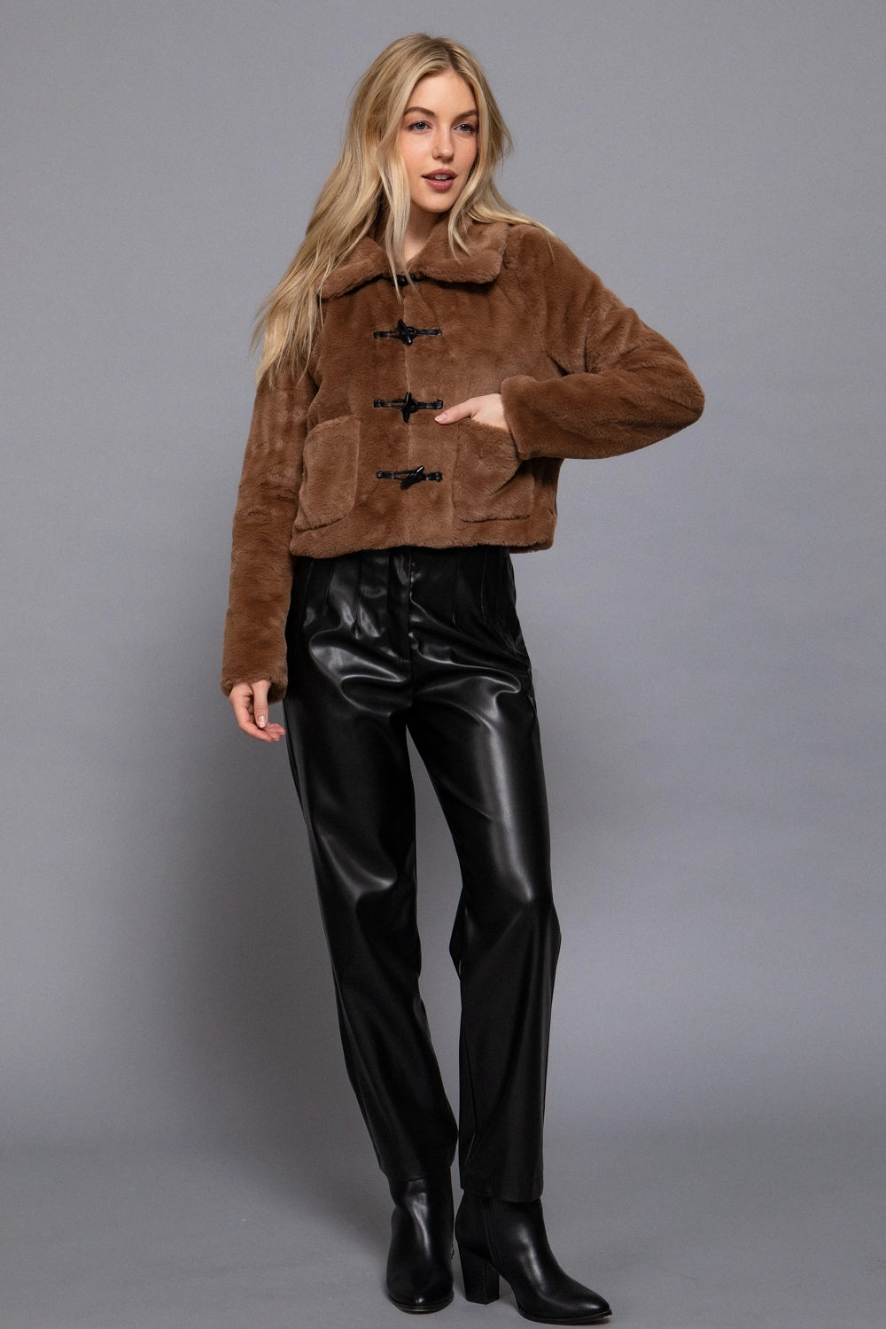 Toggle Button Faux Fur Duffle Jacket