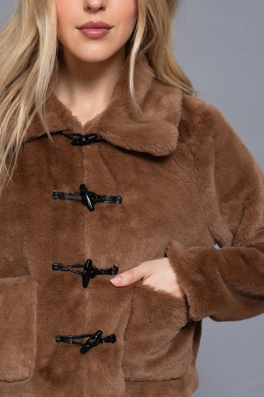 Toggle Button Faux Fur Duffle Jacket