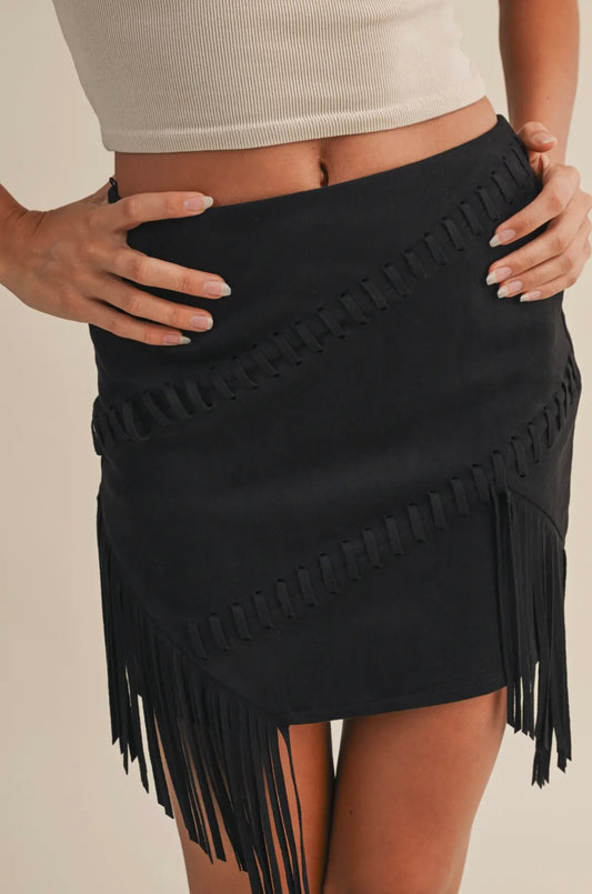 Suede Fringe Mini Skirt