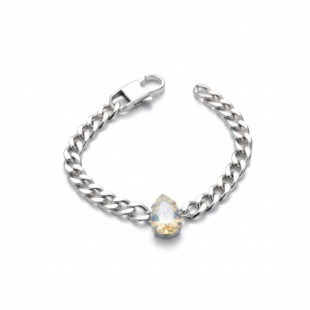 Silver Chunky Curb Chain with Opal Stone and Statement Clasp