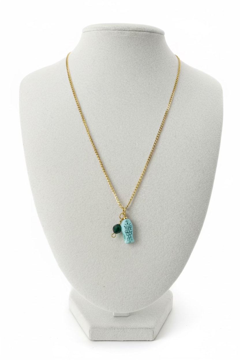 Green Fish & Tigers Eye Charms Gold Necklace