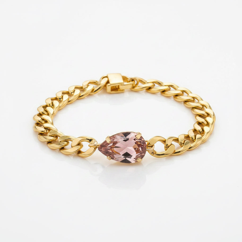 Chunky Curb Chain with Rose Stone and Statement Clasp
