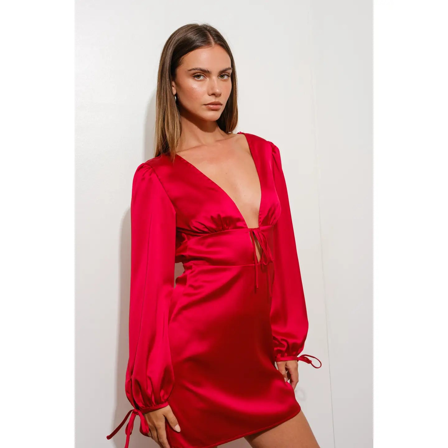 Plunge Neck Mini Satin Dress