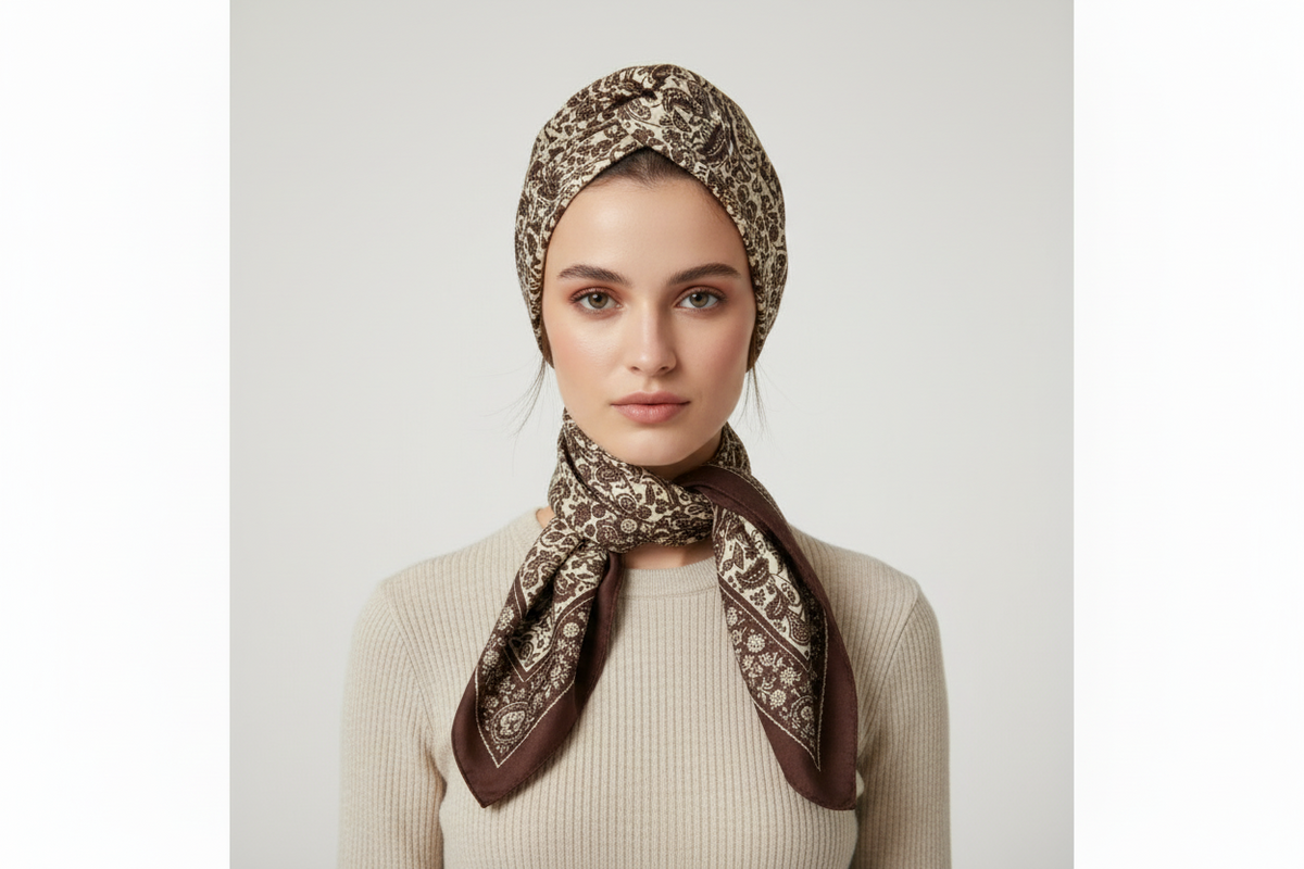 Oversized Brown Paisley Satin Scarf