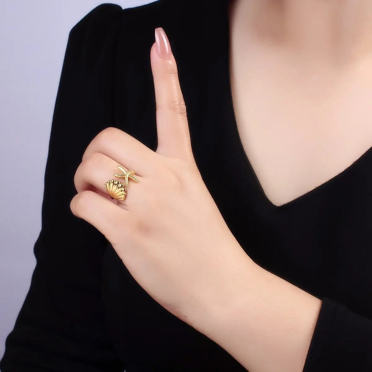 Starfish Clam Sea Shell Wrap Ring