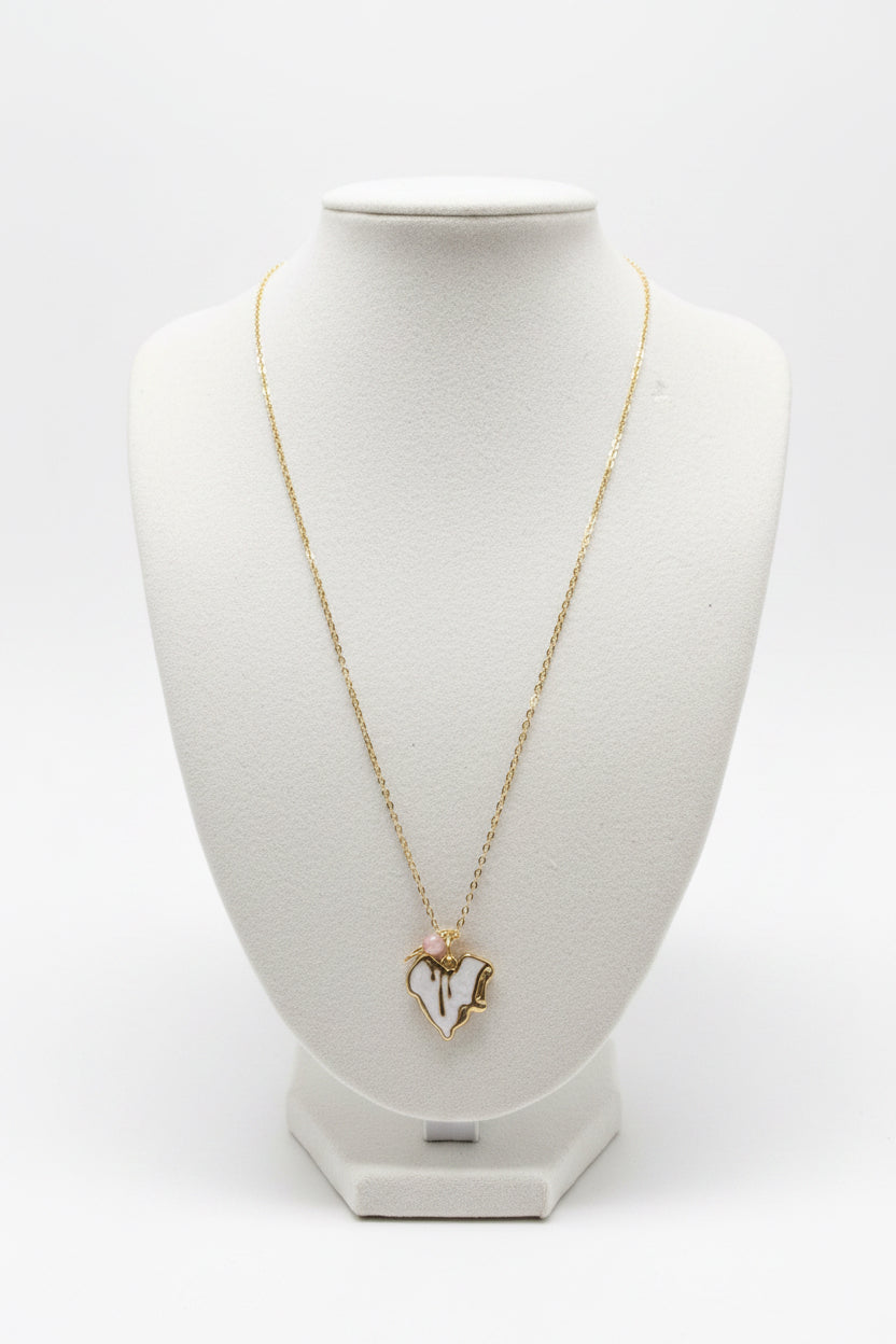 Molten Drip Heart with Fresh water Pearl Necklace
