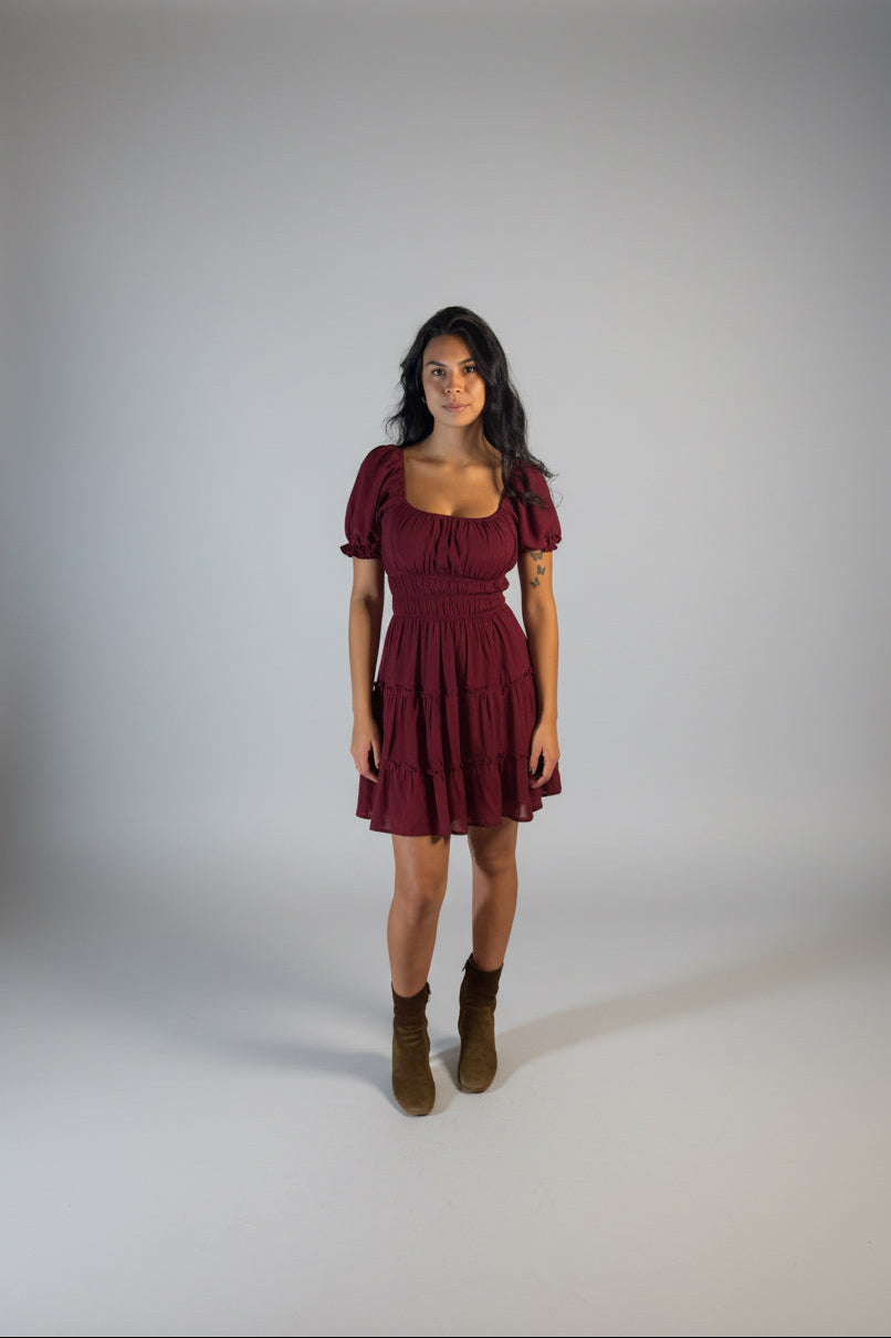 Smocked puff sleeve dress
