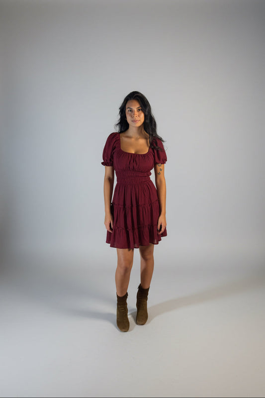 Smocked puff sleeve dress