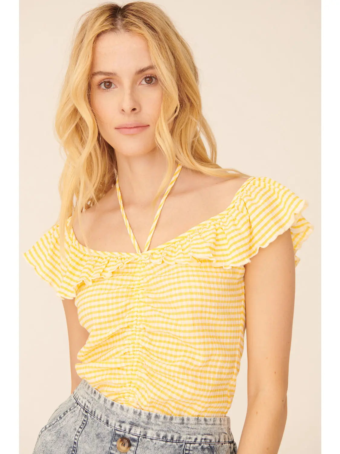 Plaid Boat Halter Bodysuit