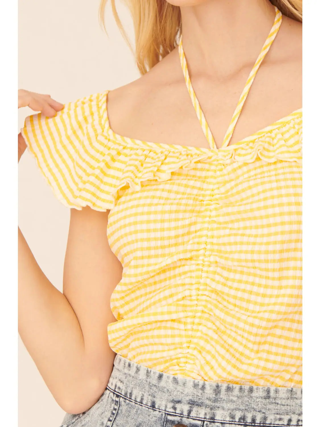 Plaid Boat Halter Bodysuit