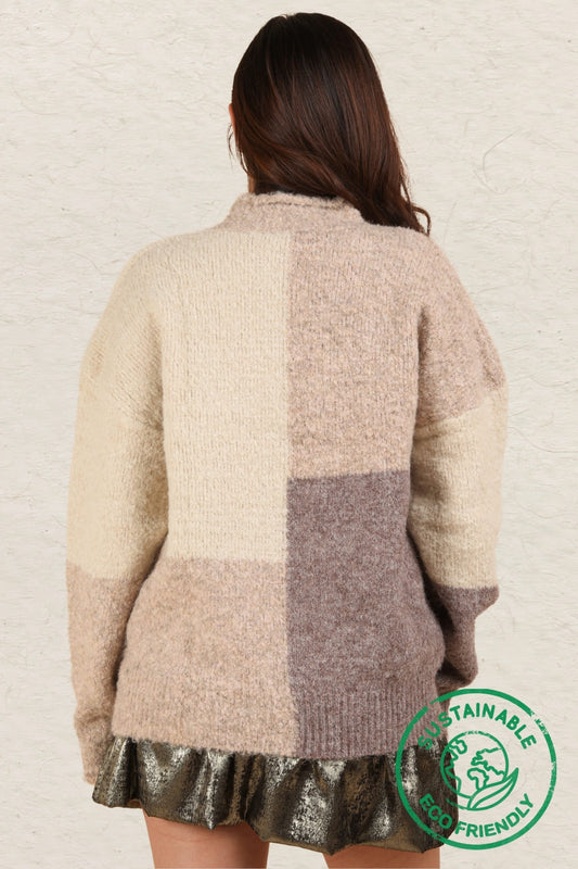 Oversized Color Block Cozy Knit Sweater