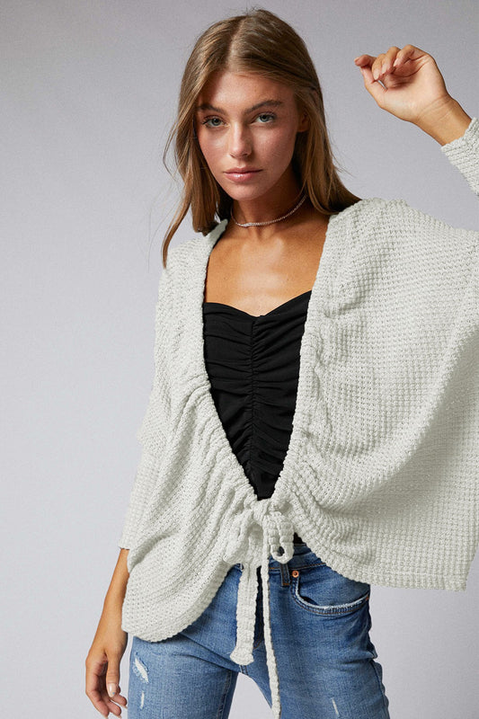 Ruched Tie Front Cocoon Cardigan