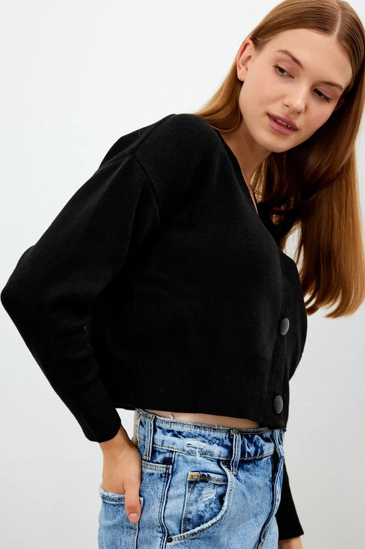 Cropped Knit Cardigan 3 Button