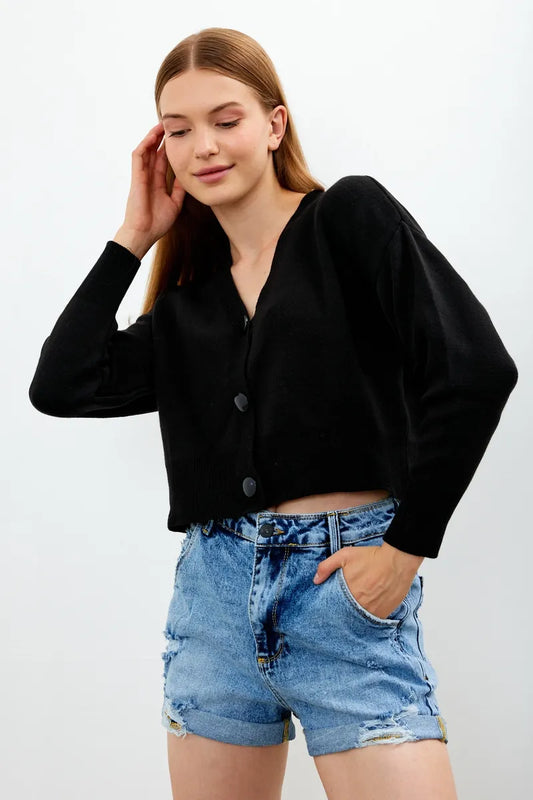 Cropped Knit Cardigan 3 Button
