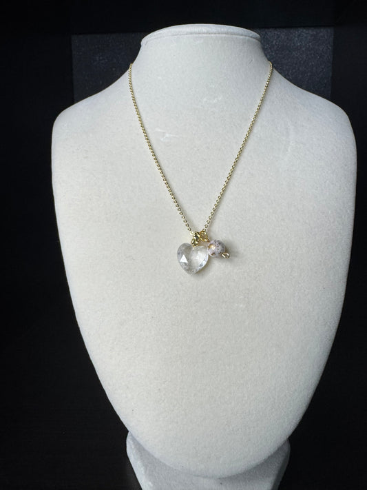 Quartz Gemstone  with Pearl Charms Necklace