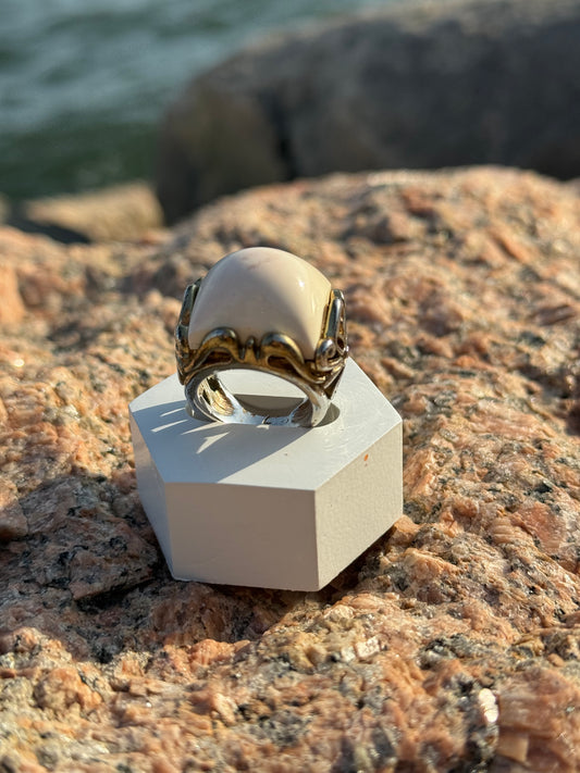 White & Yellow Tone Milky Quartz Ring