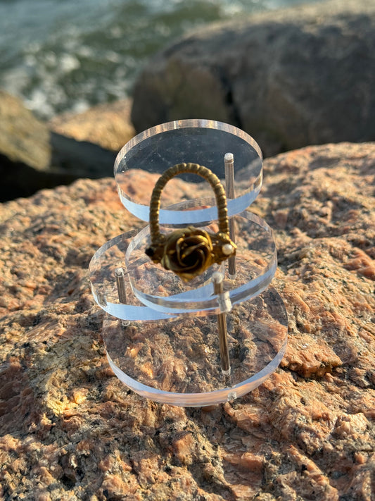Gold Tone Black Glass Onyx Brooch
