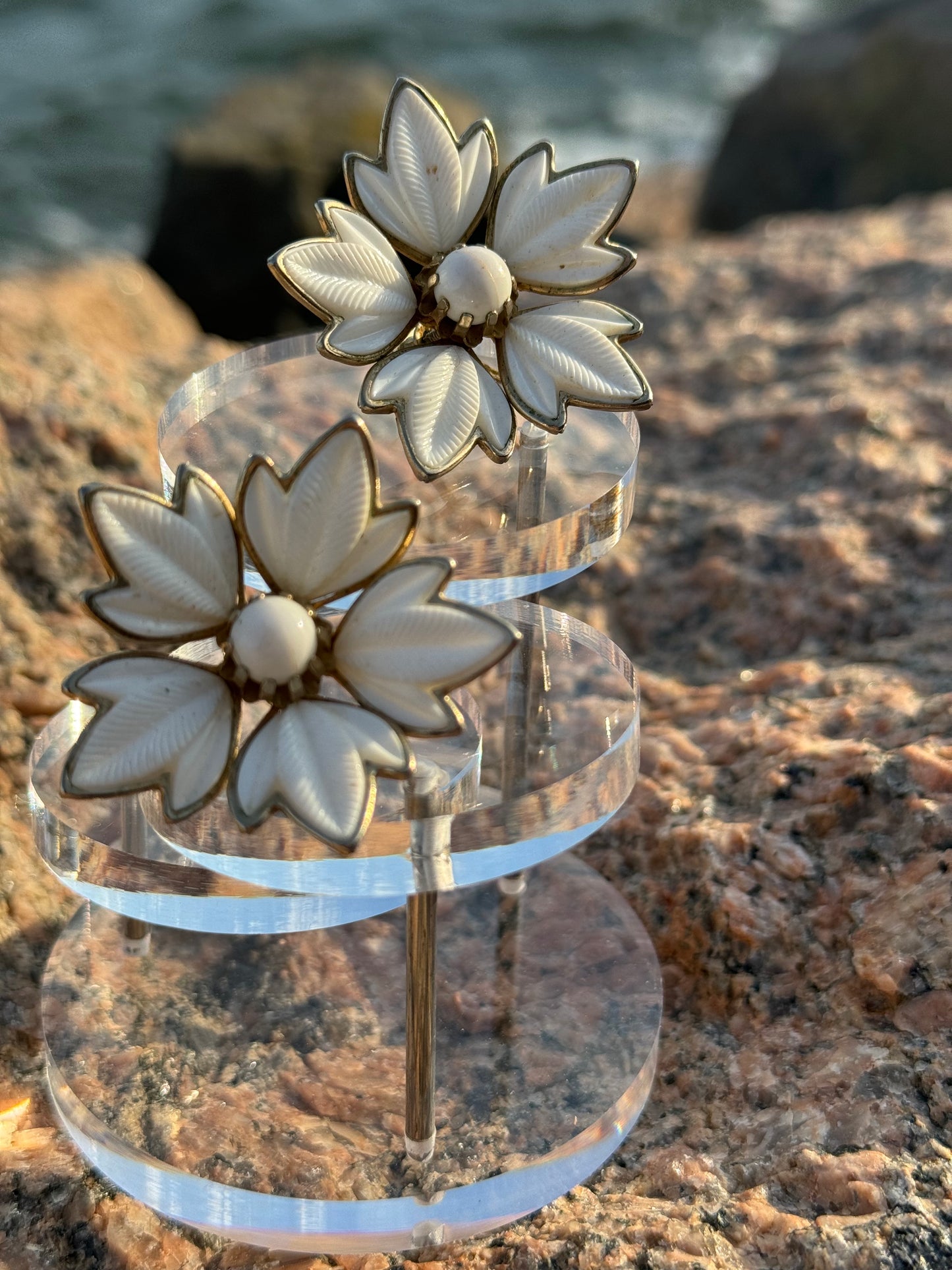 White Glass Flower Cluster Earrings