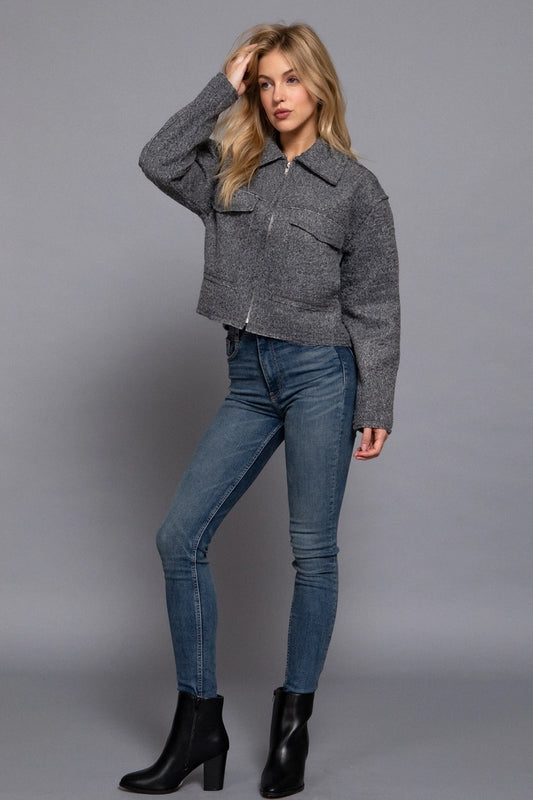 Front Zipper Closure Short Jacket