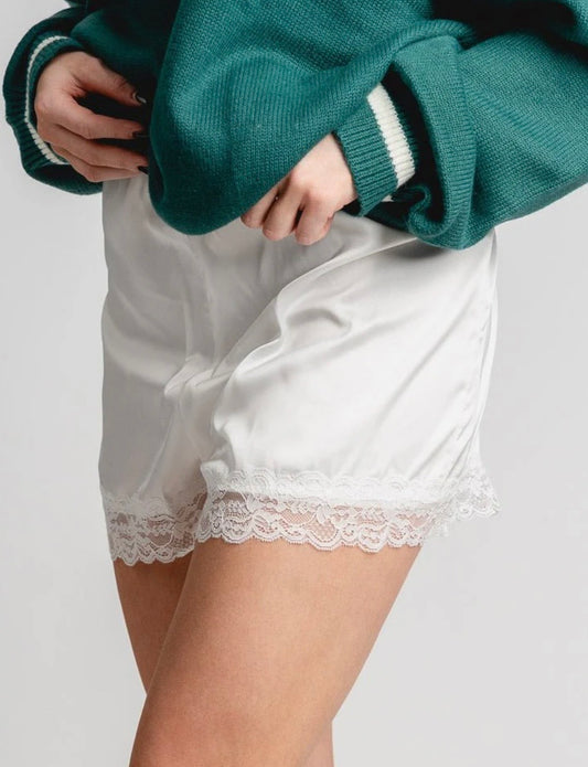 White Lace Satin Shorts
