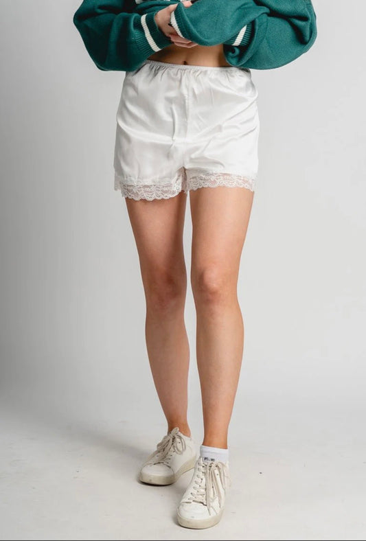 White Lace Satin Shorts