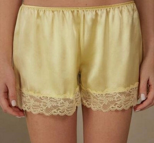 Yellow Lace Satin Shorts