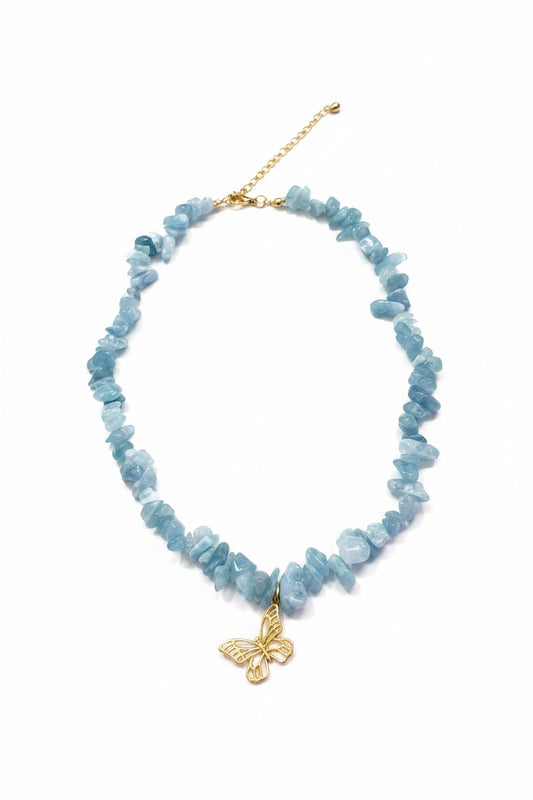 Aquamarine Necklace with Butterfly Charm