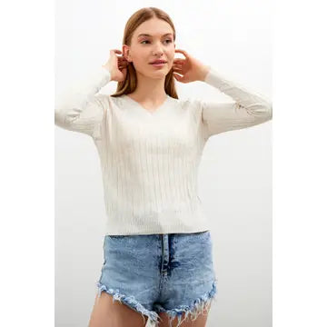 V Neck Ribbed Knit Top
