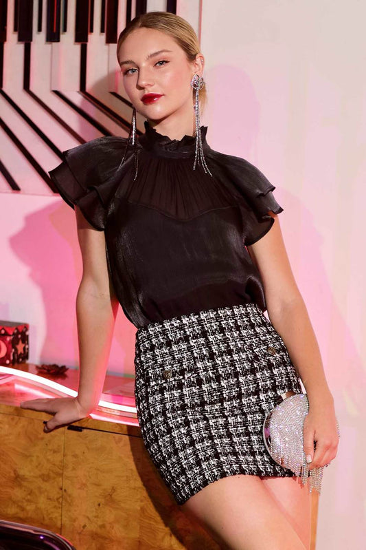 Illusion Sweetheart Mock Neck Blouse