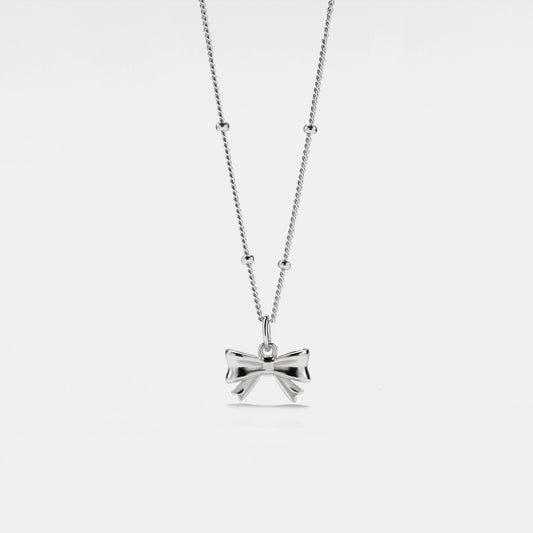 Dainty Bow Tie Bowknot Silver Charm Necklace