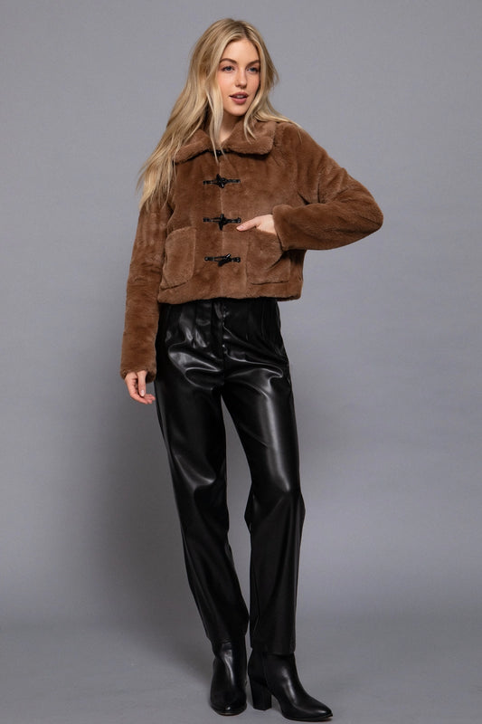 Toggle Button Faux Fur Duffle Jacket