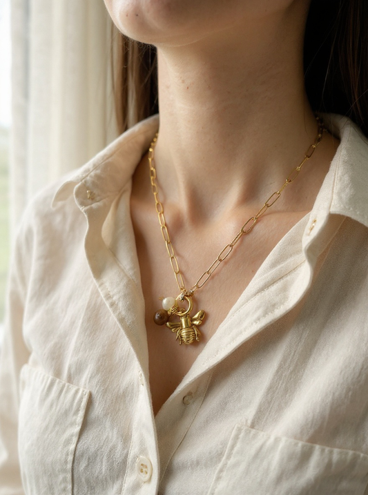 Paperclip Rhinestone Charm Holder Necklace