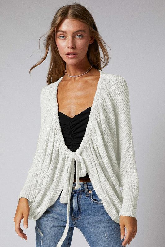 Ruched Tie Front Cocoon Cardigan