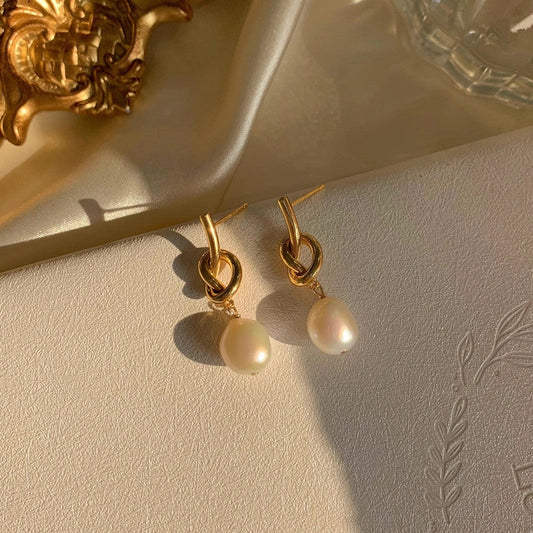 Baroque Pearl Heart Knot Earrings