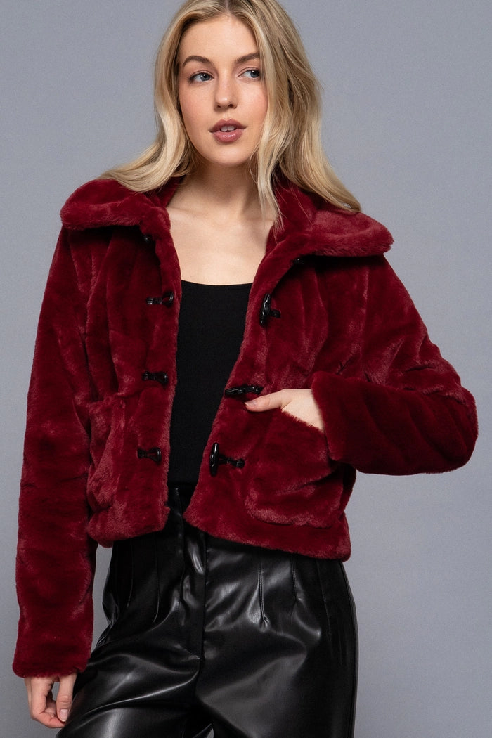 Toggle Button Fur Duffle Jacket