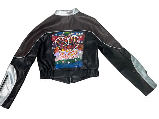 Vegan Leather Butterfly Painted Jacket