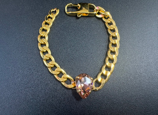 Chunky Curb Chain with Rose Stone and Statement Clasp